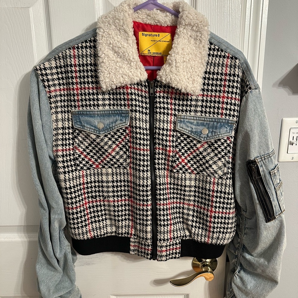 Signature8 Black and White Plaid Jean Jacket